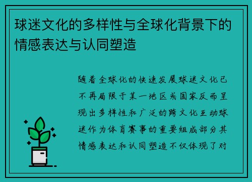 球迷文化的多样性与全球化背景下的情感表达与认同塑造