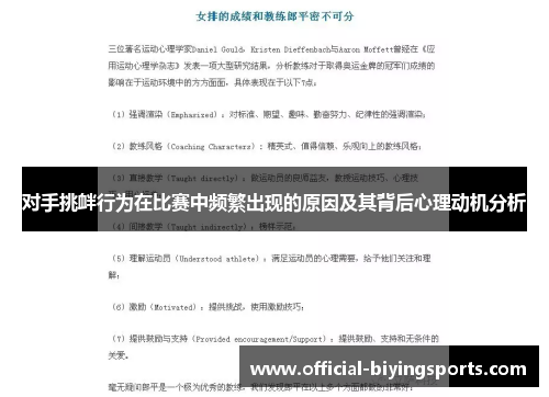 对手挑衅行为在比赛中频繁出现的原因及其背后心理动机分析